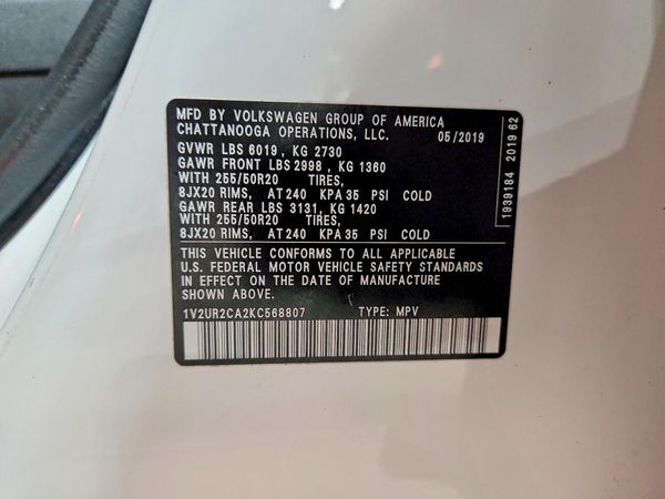 2019 VOLKSWAGEN ATLAS 4Motion SE — VINS