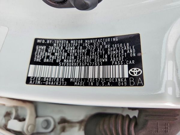 2016 TOYOTA COROLLA L/LE