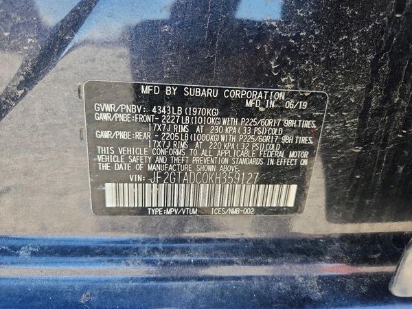 2019 SUBARU CROSSTREK Premium +BSD — VINS