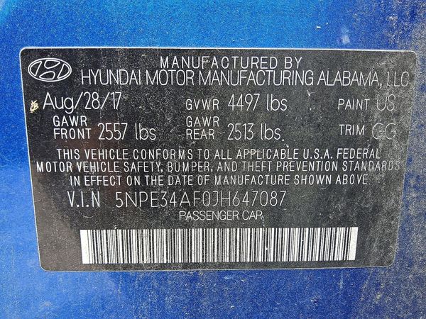 2018 HYUNDAI SONATA — VINS