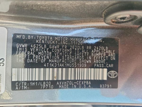 2021 TOYOTA CAMRY XSE — VINS