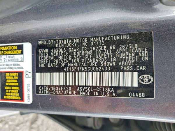 2012 TOYOTA CAMRY
