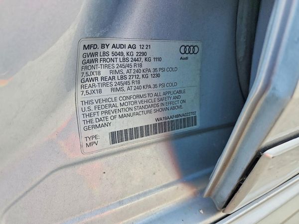 2022 AUDI A4 ALLROAD — VINS