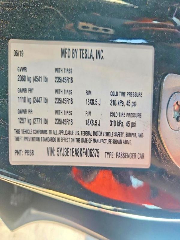 2019 TESLA MODEL 3