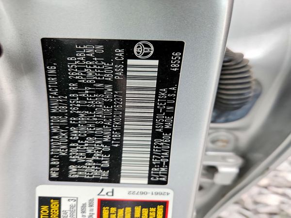 2012 TOYOTA CAMRY — VINS