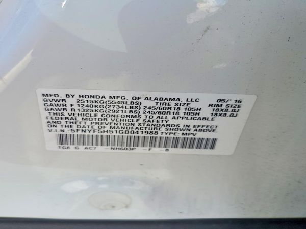 2016 HONDA PILOT EXL