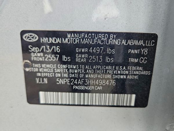 2017 HYUNDAI SONATA SE, Eco — VINS