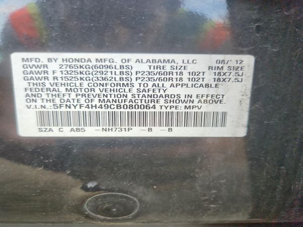 2012 HONDA PILOT EX — VINS