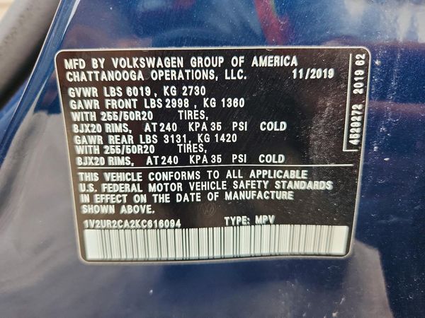 2019 VOLKSWAGEN ATLAS 4Motion SE