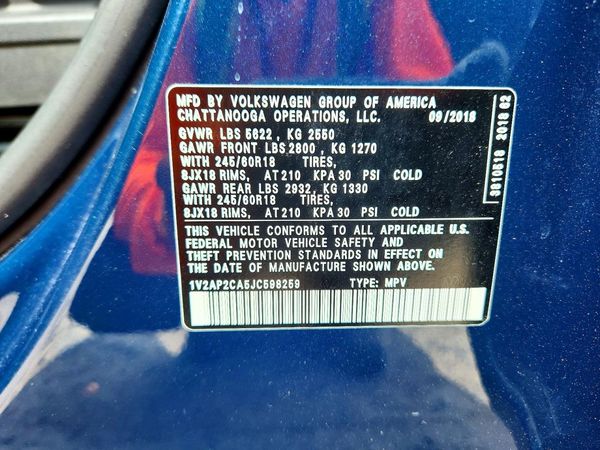 2018 VOLKSWAGEN ATLAS S — VINS