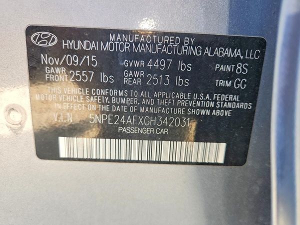 2016 HYUNDAI SONATA — VINS