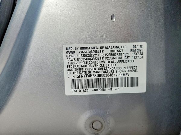 2013 HONDA PILOT EX-L — VINS