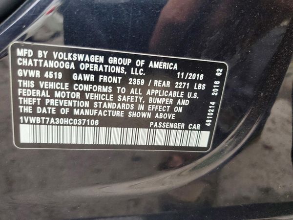 2017 VOLKSWAGEN PASSAT SE — VINS