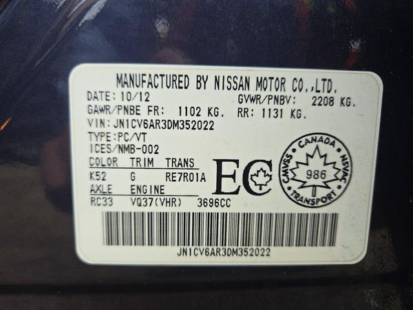 2013 INFINITI G37 — VINS