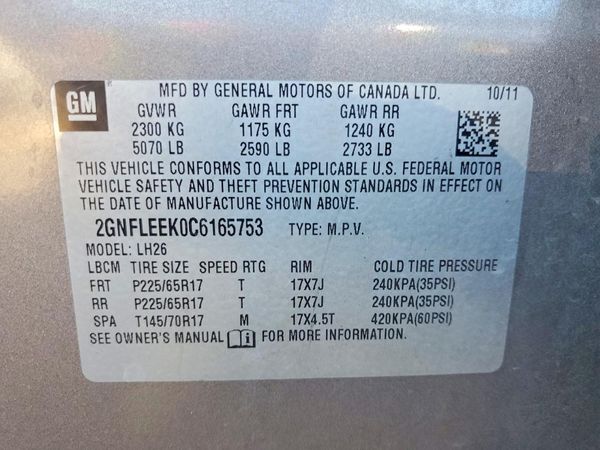 2012 CHEVROLET EQUINOX 1LT