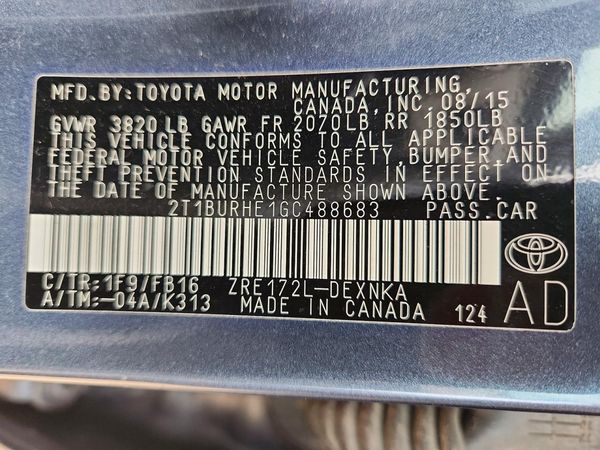 2016 TOYOTA COROLLA L/LE