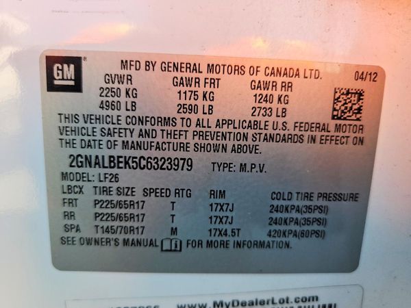 2012 CHEVROLET EQUINOX LS — VINS