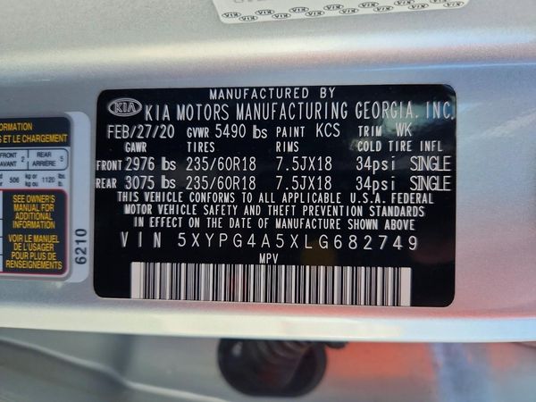 2020 KIA SORENTO L, LX, S