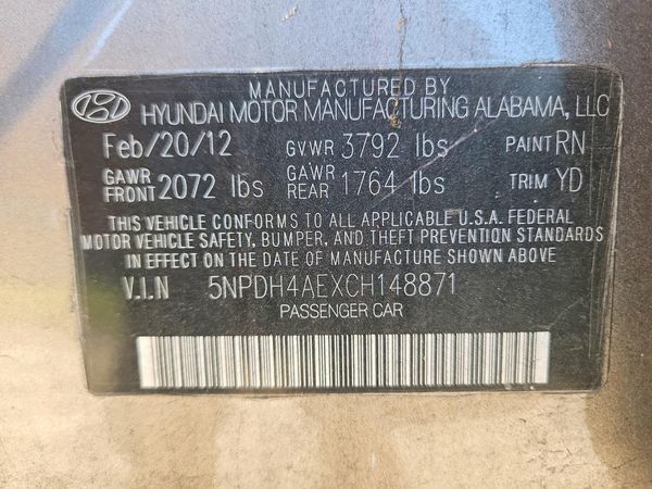 2012 HYUNDAI ELANTRA GLS(Middle grade) — VINS