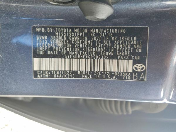 2016 TOYOTA COROLLA L/LE