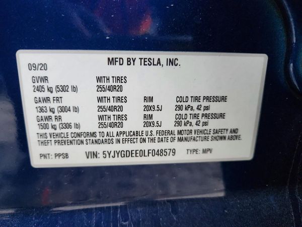 2020 TESLA MODEL Y — VINS