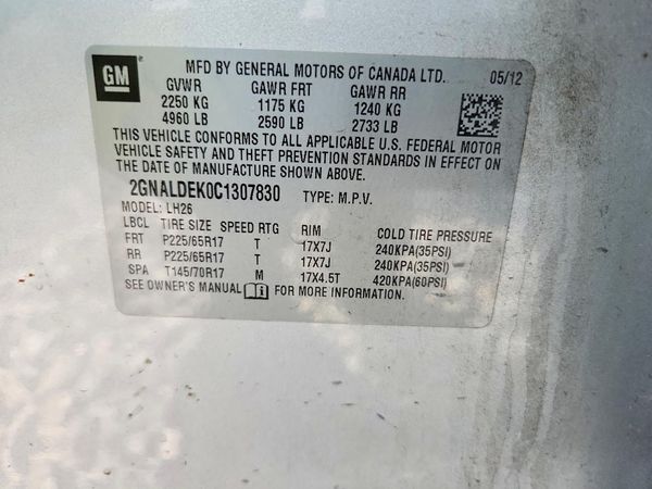 2012 CHEVROLET EQUINOX 1LT