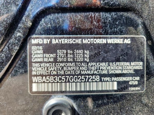 2016 BMW 5 SERIES xDrive — VINS