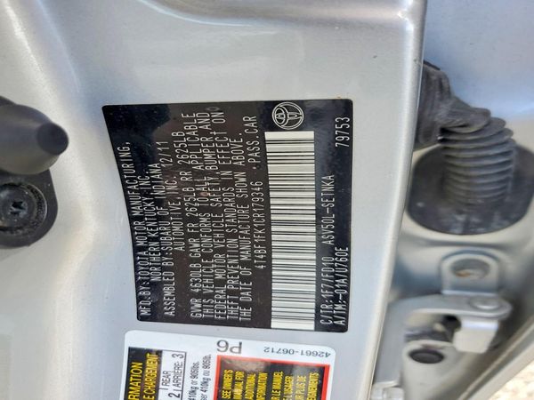 2012 TOYOTA CAMRY — VINS