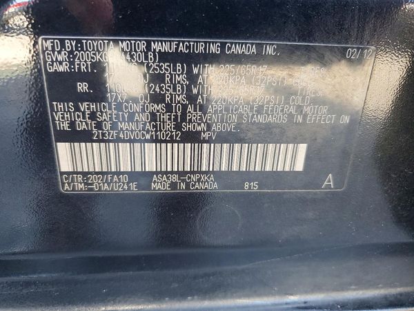 2012 TOYOTA RAV4 Standard — VINS