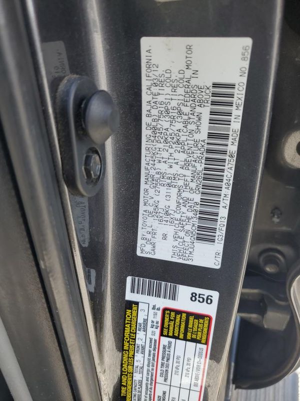 2012 TOYOTA TACOMA — VINS