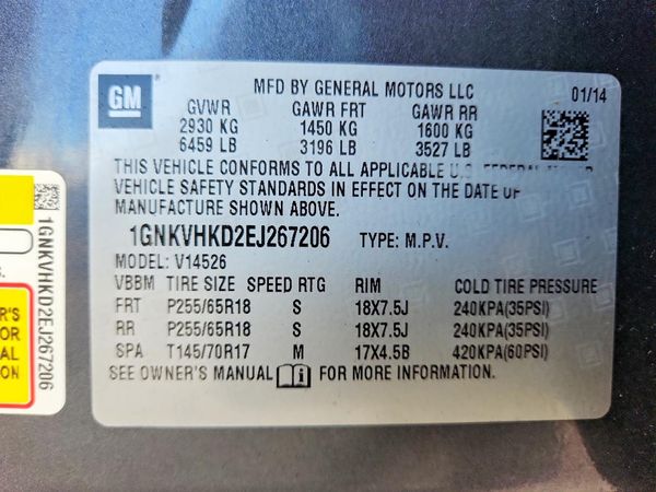 2014 CHEVROLET TRAVERSE 2LT — VINS