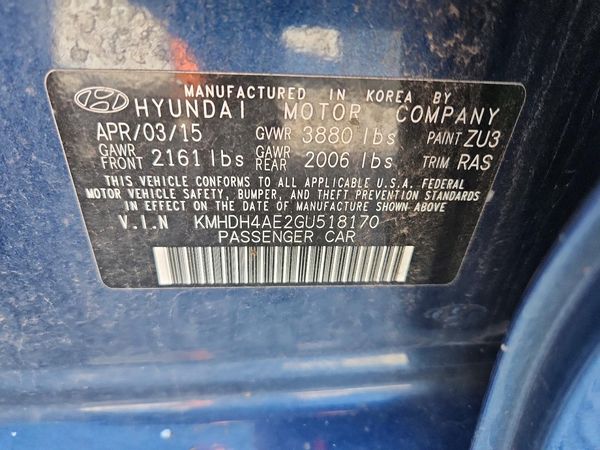 2016 HYUNDAI ELANTRA — VINS