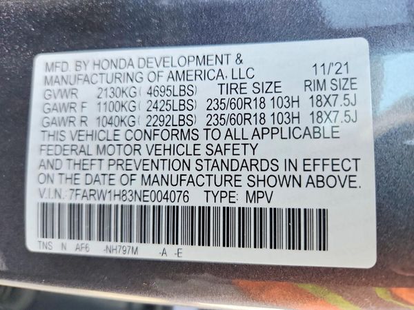 2022 HONDA CRV EX-L — VINS