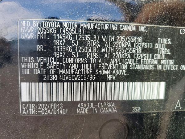 2012 TOYOTA RAV4 Sports — VINS