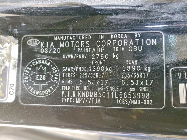 2020 KIA SEDONA LX/EX — VINS