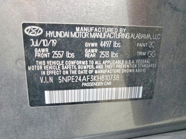 2019 HYUNDAI SONATA Eco Turbo, SE — VINS