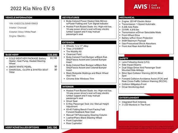 2022 KIA NIRO EV S, EX