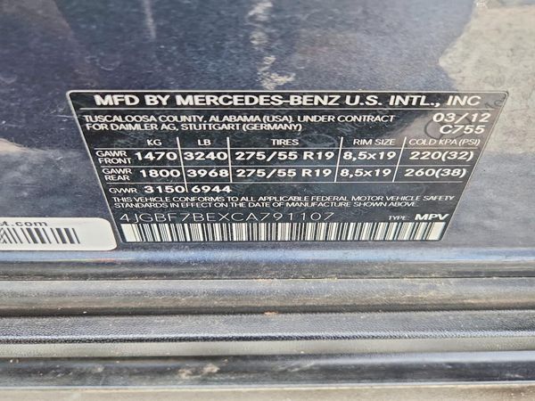 2012 MERCEDES-BENZ GL-CLASS GL450 4-MATIC — VINS