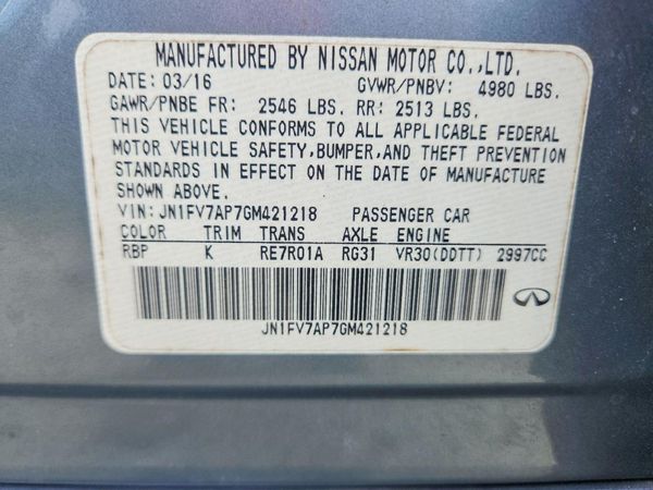 2016 INFINITI Q50 — VINS