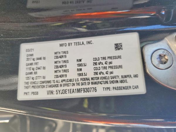 2021 TESLA MODEL 3 — VINS