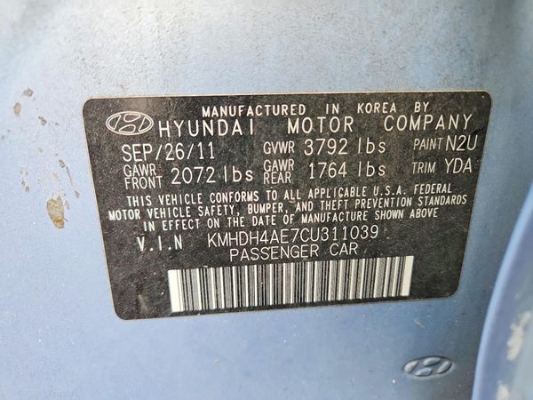 2012 HYUNDAI ELANTRA GLS(Middle grade) — VINS