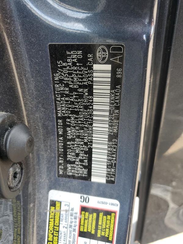 2015 TOYOTA COROLLA L/LE