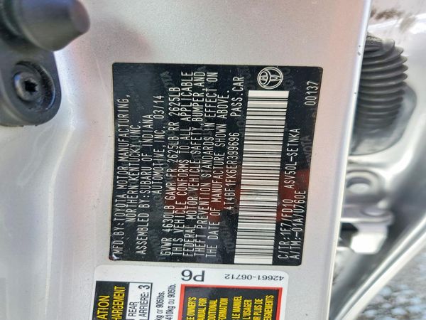 2014 TOYOTA CAMRY — VINS