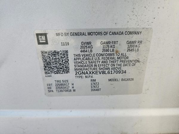 2020 CHEVROLET EQUINOX LT (1LT) — VINS