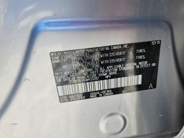 2016 TOYOTA RAV4 LE (X Grade) — VINS