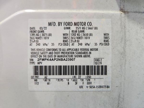 2022 FORD EDGE ST — VINS