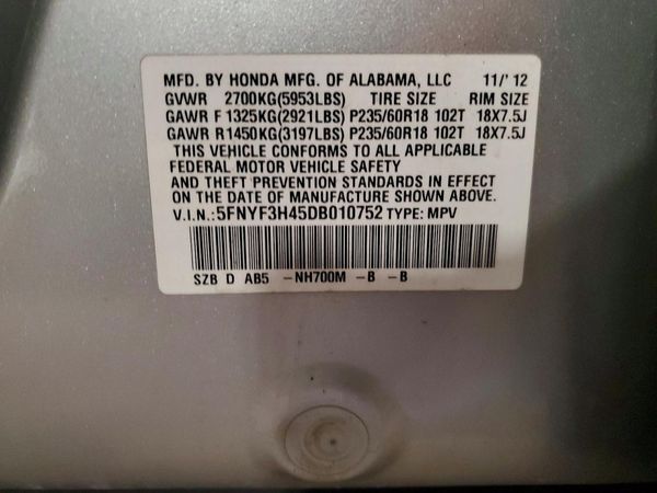 2013 HONDA PILOT EX — VINS