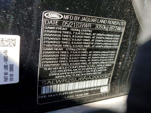 2022 LAND ROVER RANGEROVER HSE Silver Edition — VINS