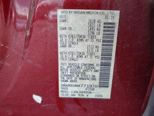 2019 NISSAN FRONTIER — VINS