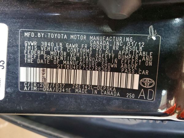 2012 TOYOTA COROLLA